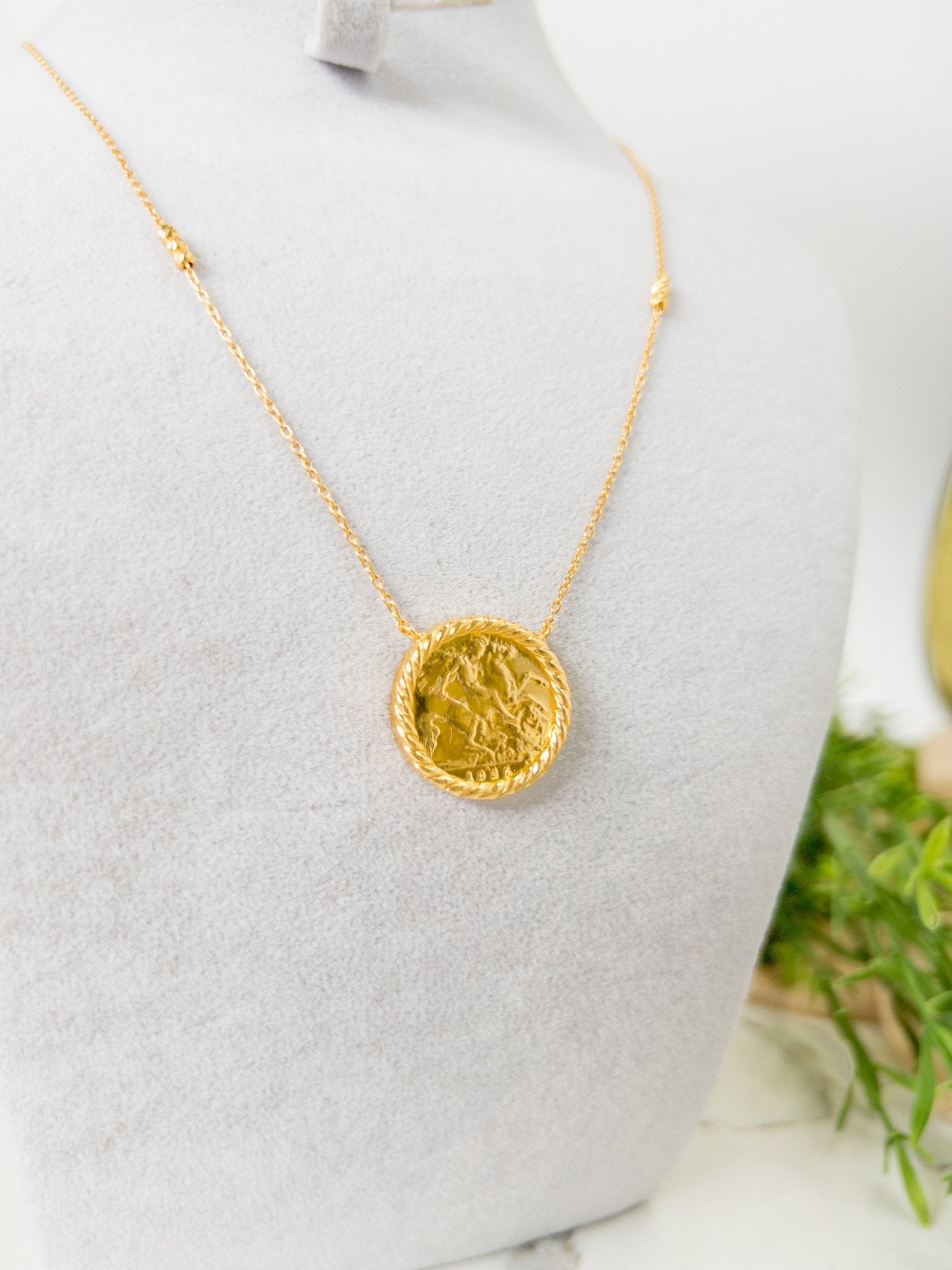 21k Gold Coin Necklace - Cleopatra Jewelers