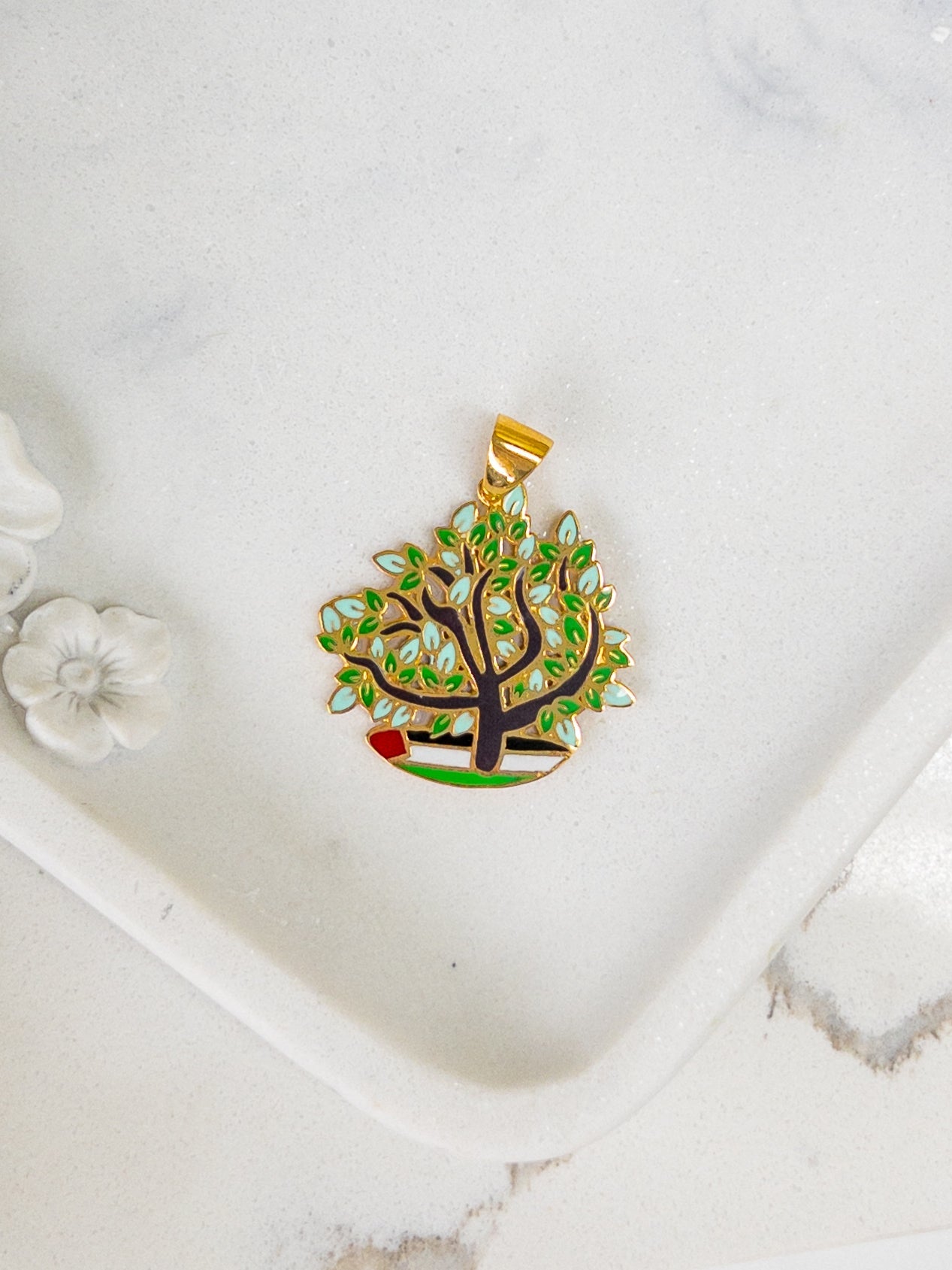 21k Gold Pendants Olive Tree Palestine - Cleopatra Jewelers