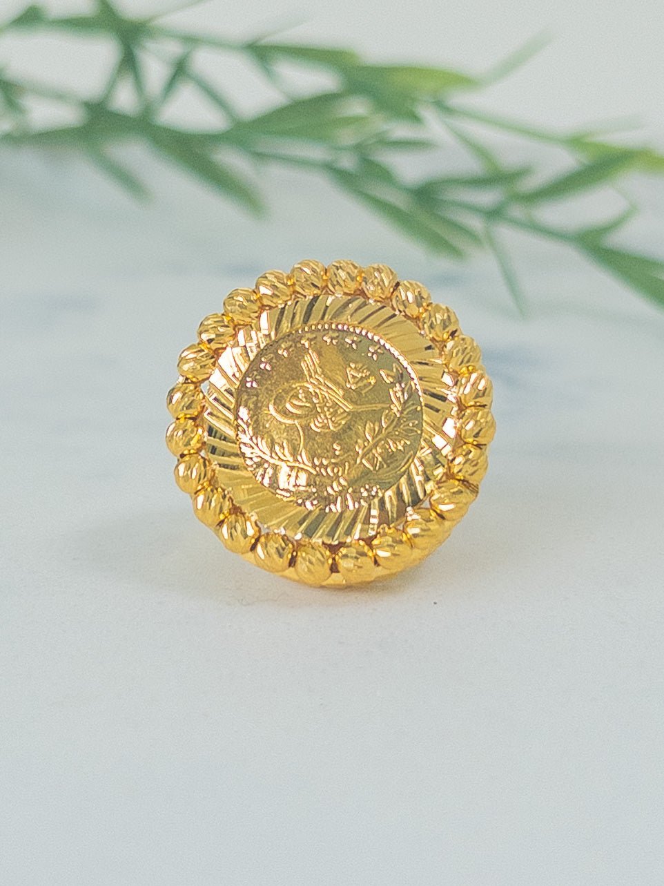 21k Gold Coin Ring - Cleopatra Jewelers