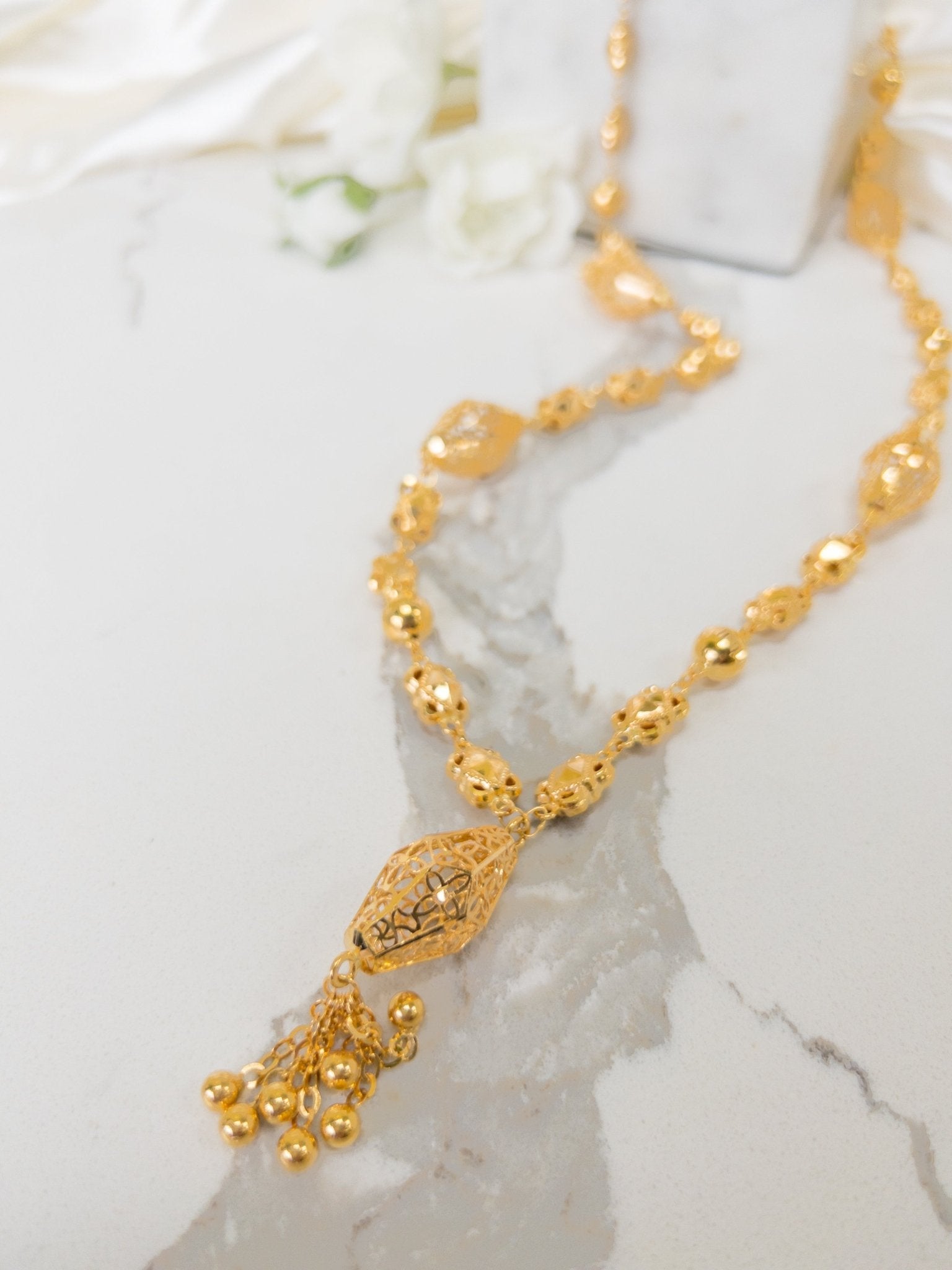 Masbaha Necklace 21k Gold - Cleopatra Jewelers